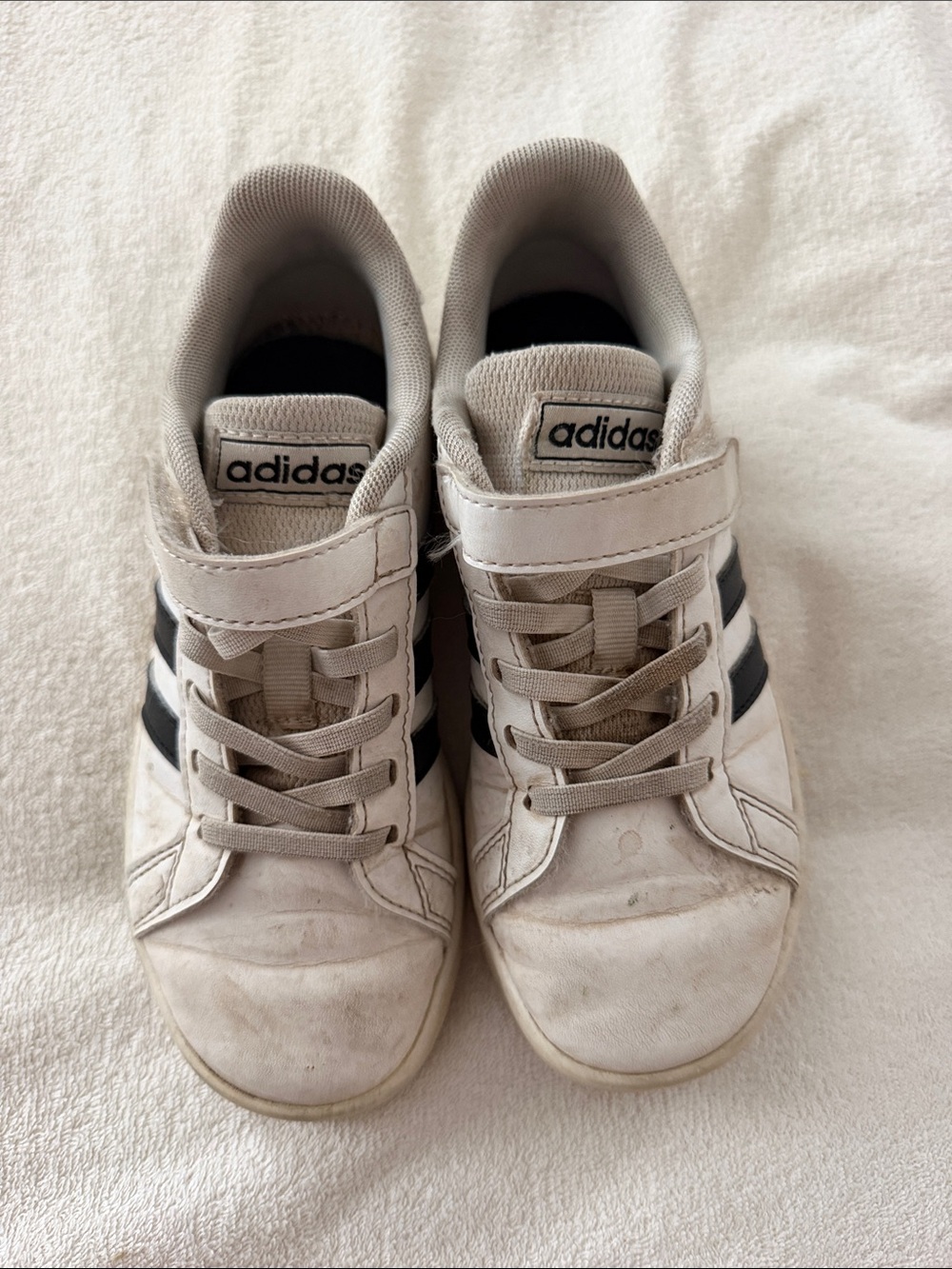 adidas Kids White Sneakers with Black Stripes
